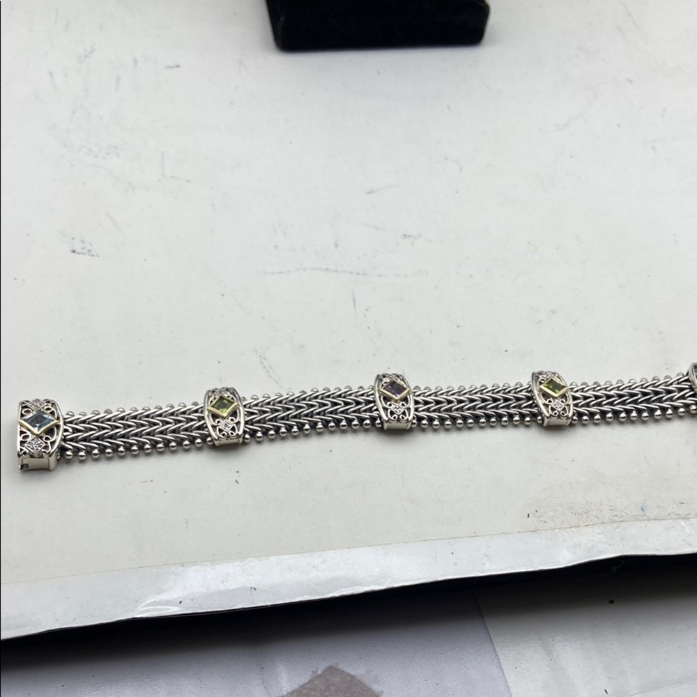 Station bracelet Silver Tennis Bracelet 14k accents